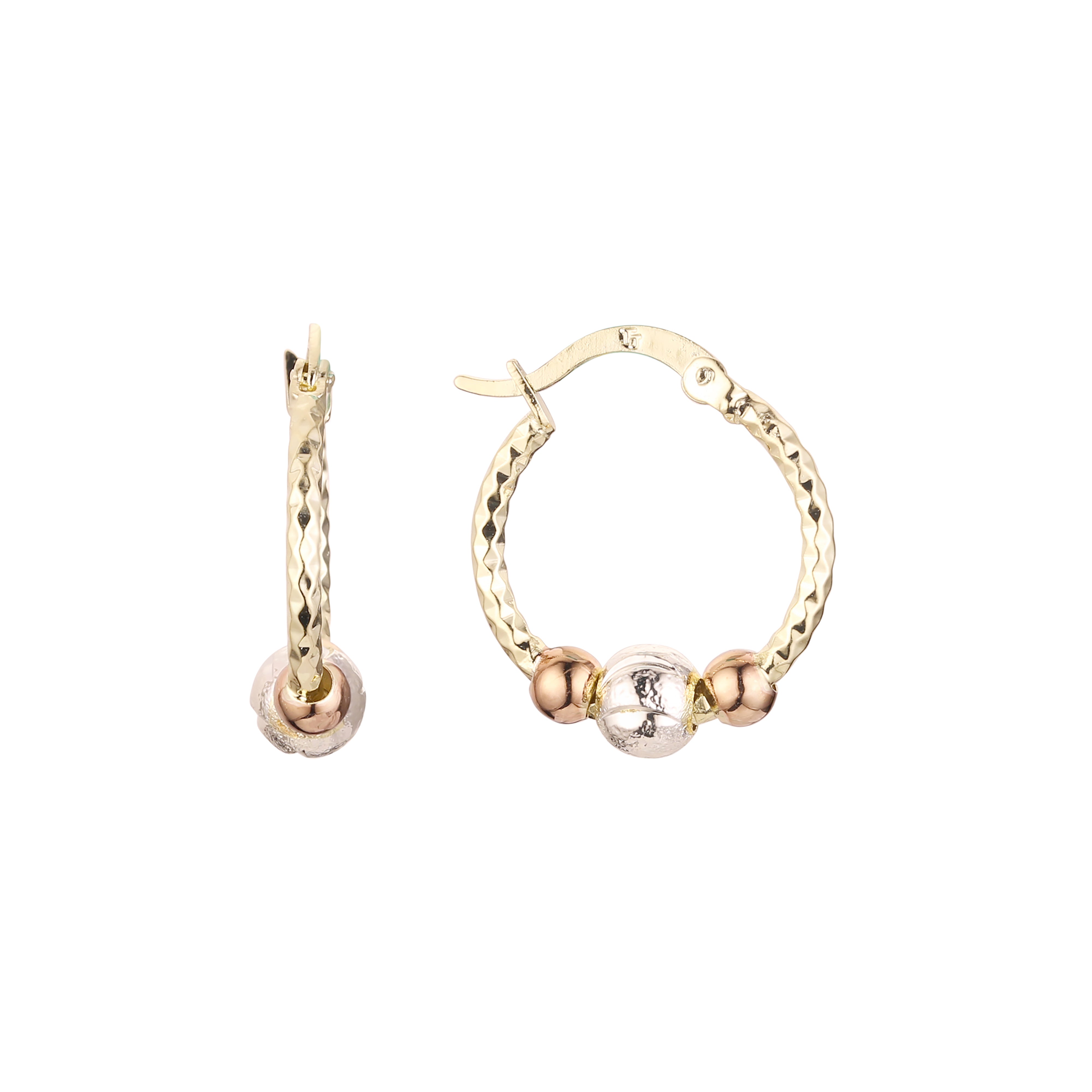 Aretes tipo argolla en Oro 14K, Oro Rosa, baño en tres colores