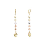 Beads and solitaire drop huggie earrings plated in 14K Gold two tone color