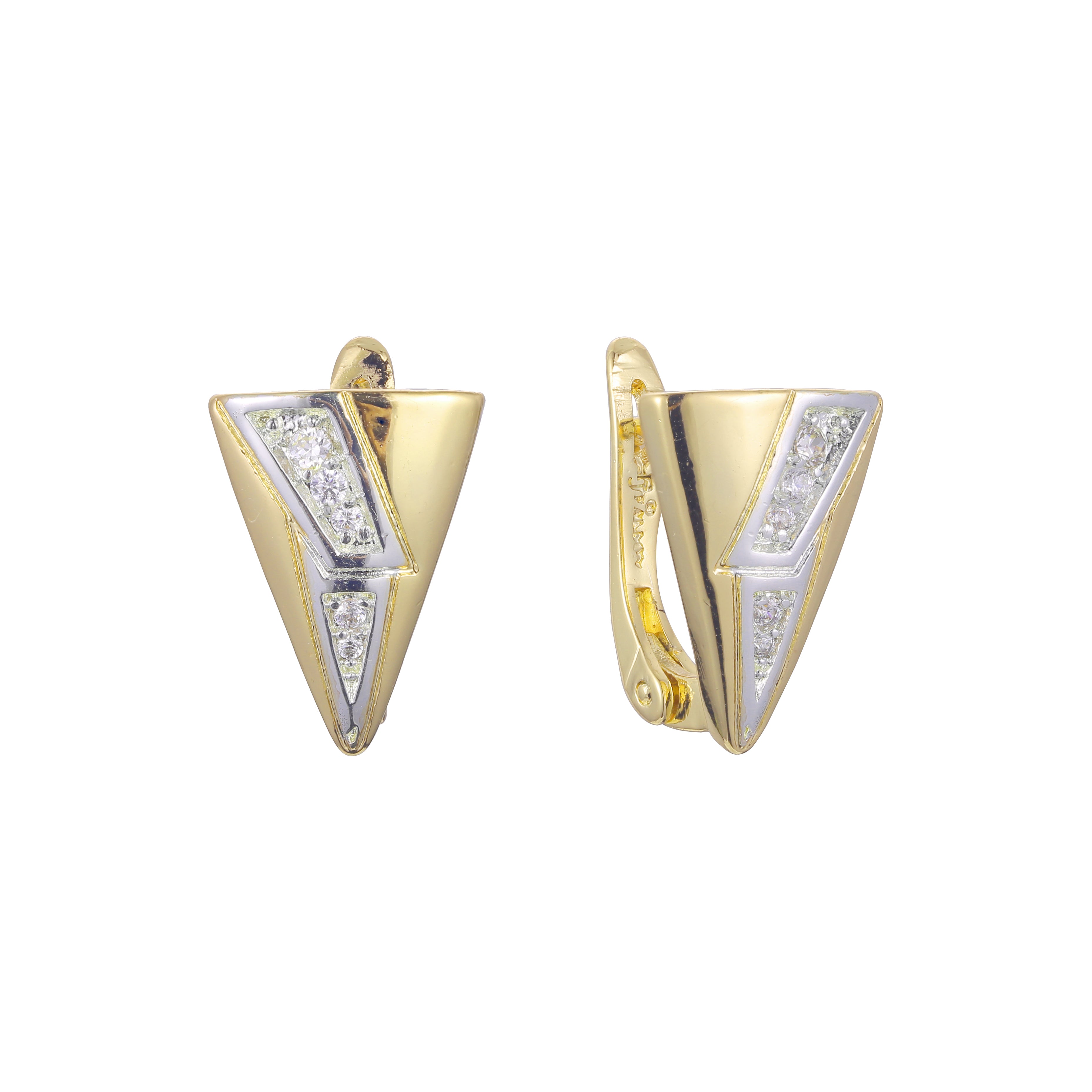 Oro rosa, Oro 14K, aretes triangulares de dos tonos