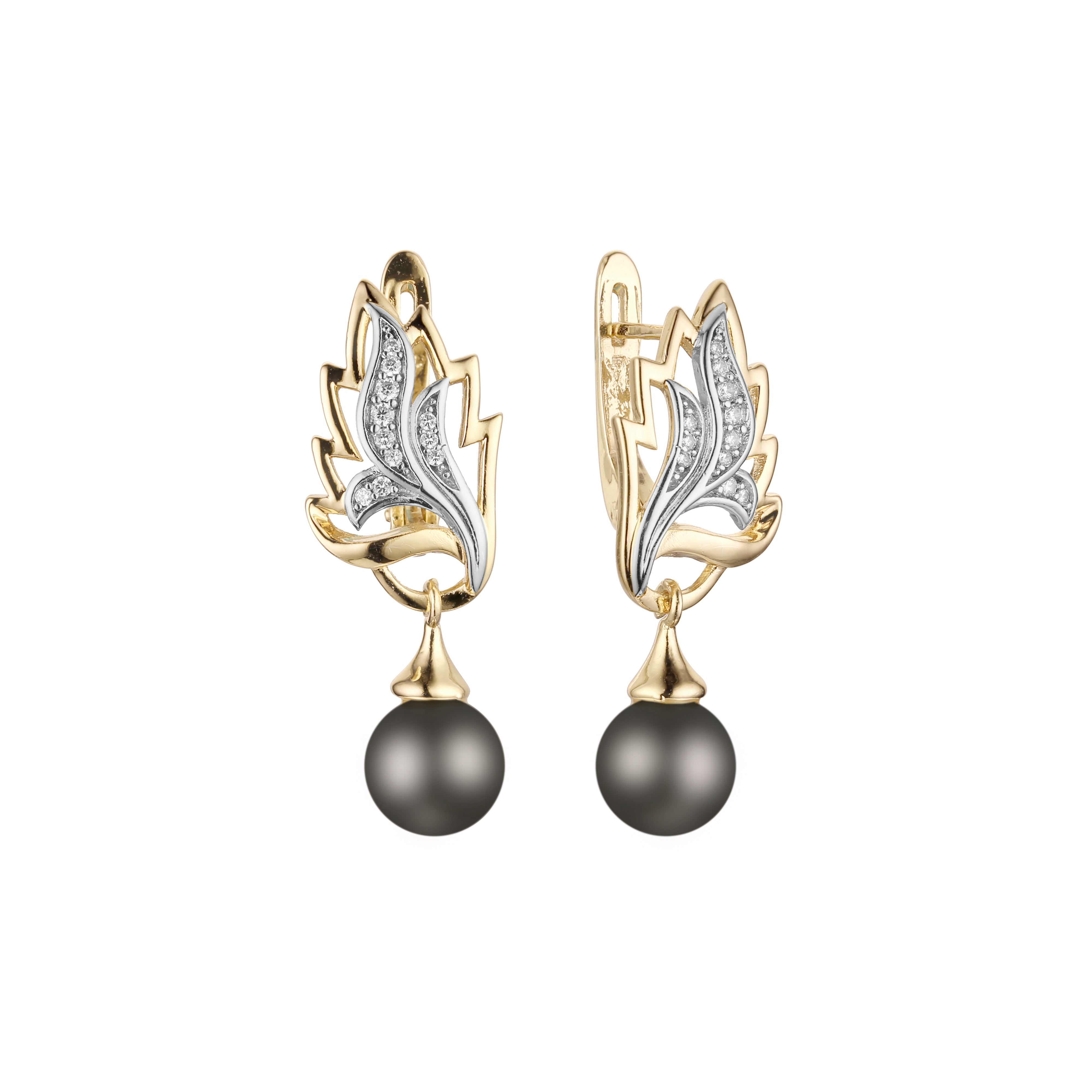 Pearl earrings in 14K Gold, Rose Gold, two tone plating colors