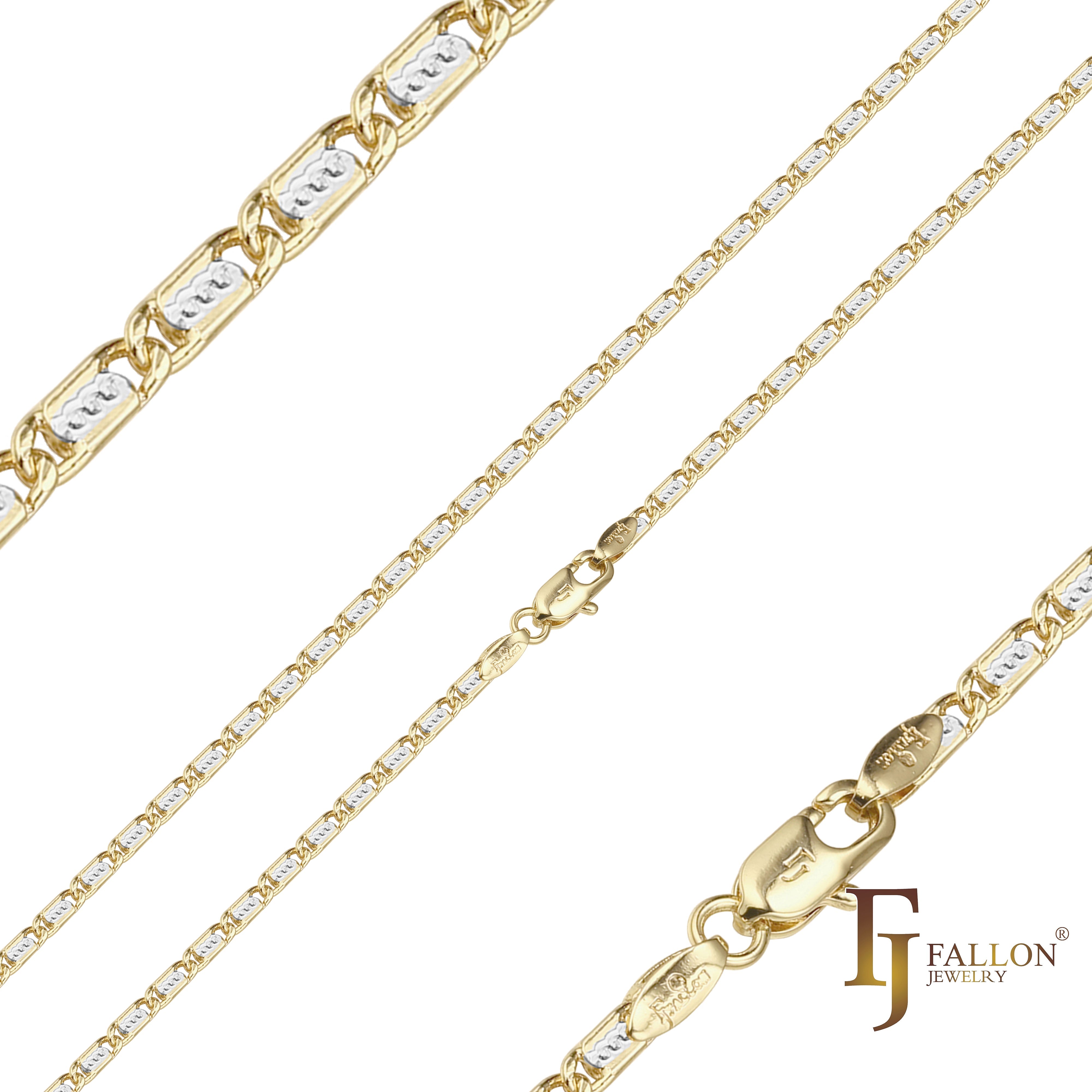 Solid rounded snail link center ripple hammered chains plated in Rose Gold, 14K Gold two tone