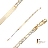 Pulseiras ID masculinas Figaro link banhadas a ouro 14K em duas cores