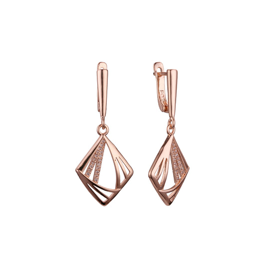 Brincos em ouro 14K, ouro rosa, duas cores de revestimento