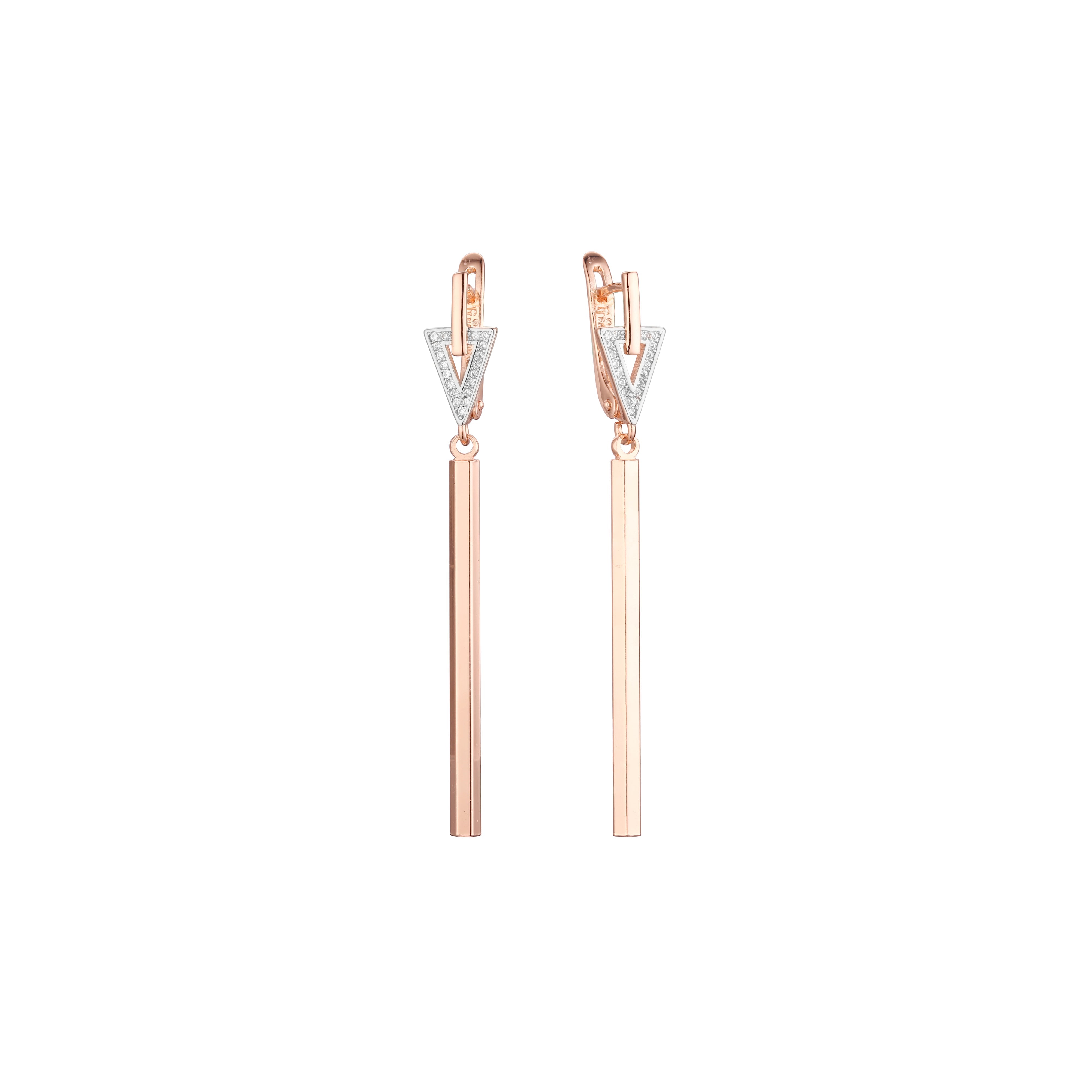 Tall triangle earrings in 14K Gold, Rose Gold, two tone plating colors