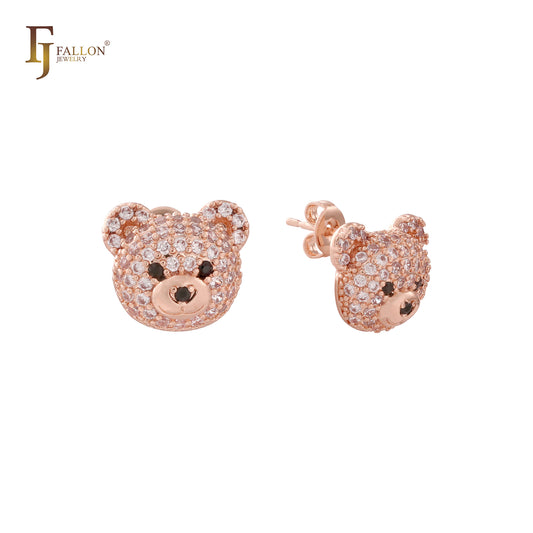 Cluster white CZs little bear stud earrings