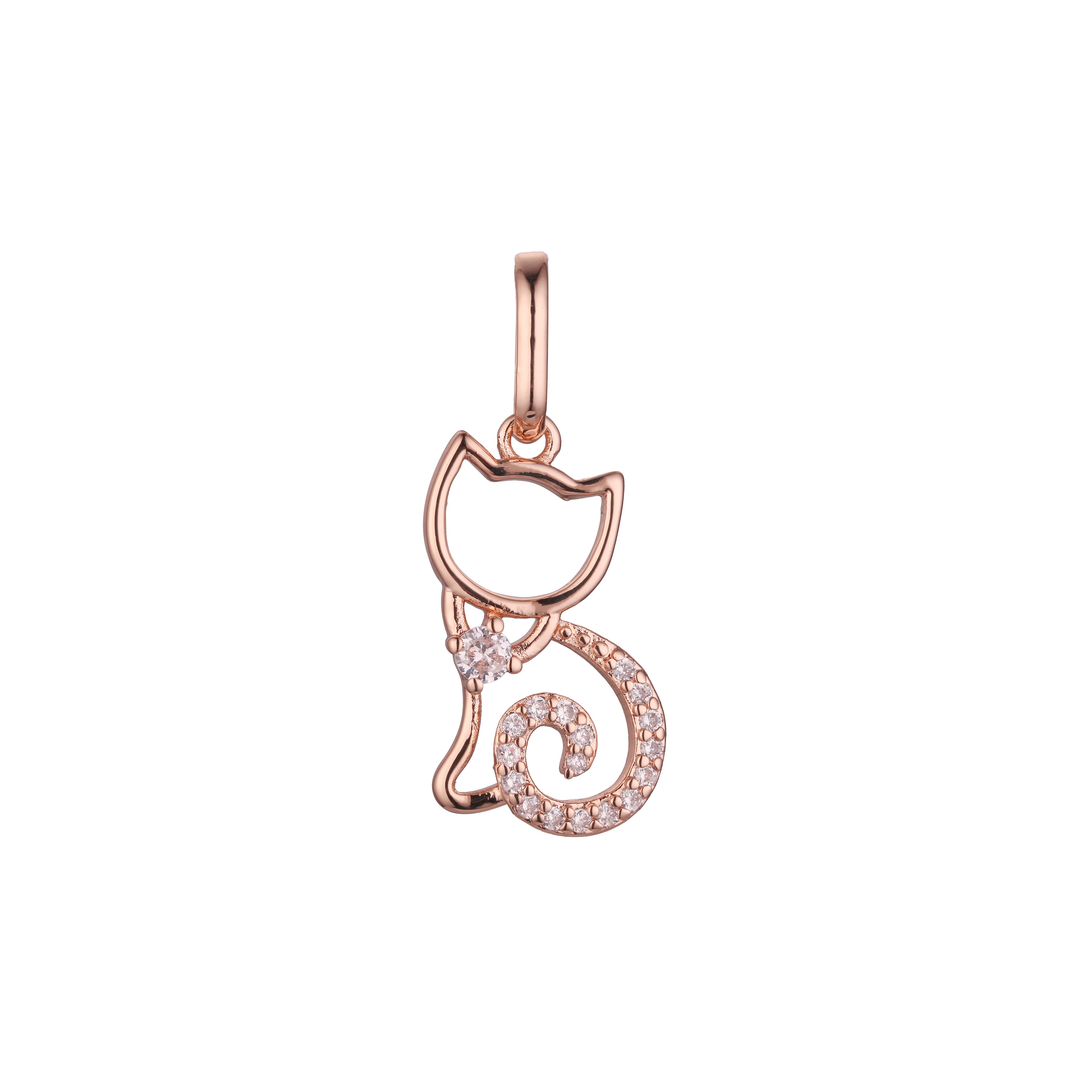 Cat animal pendant in Rose Gold, 14K Gold plating colors