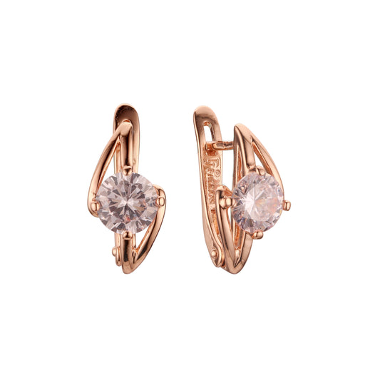 Solitaire colorful CZs Lightning sign Rose Gold earrings