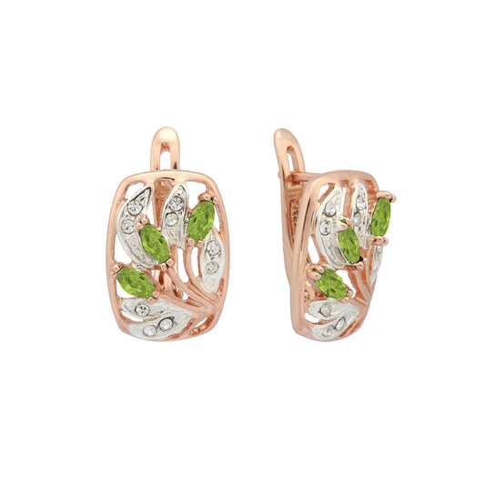 Pendientes bicolor de oro rosa con piedra blanca