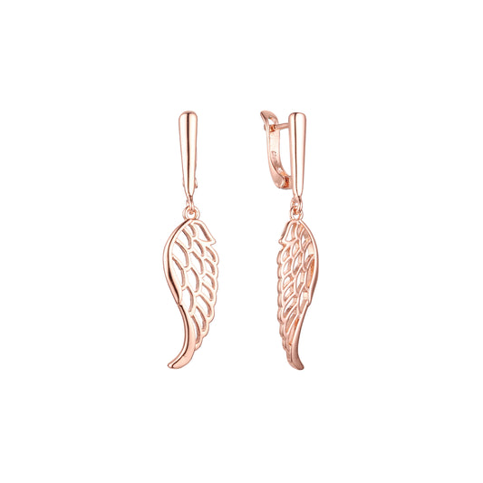 Angel wings earrings in 14K Gold, Rose Gold plating colors