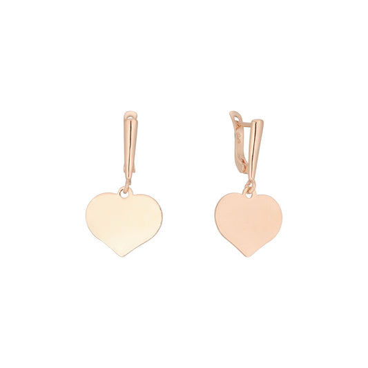 Aretes colgantes con disco de corazón en oro rosa