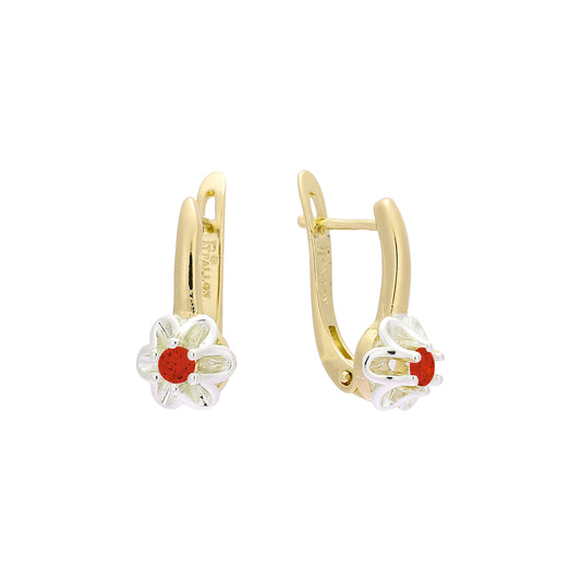 Aretes flor solitaria en Oro 14K, Oro Rosa, baño de dos tonos