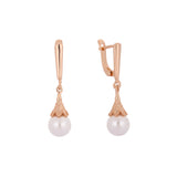 Aretes colgantes de perlas en Oro 14K, colores baño de oro rosa