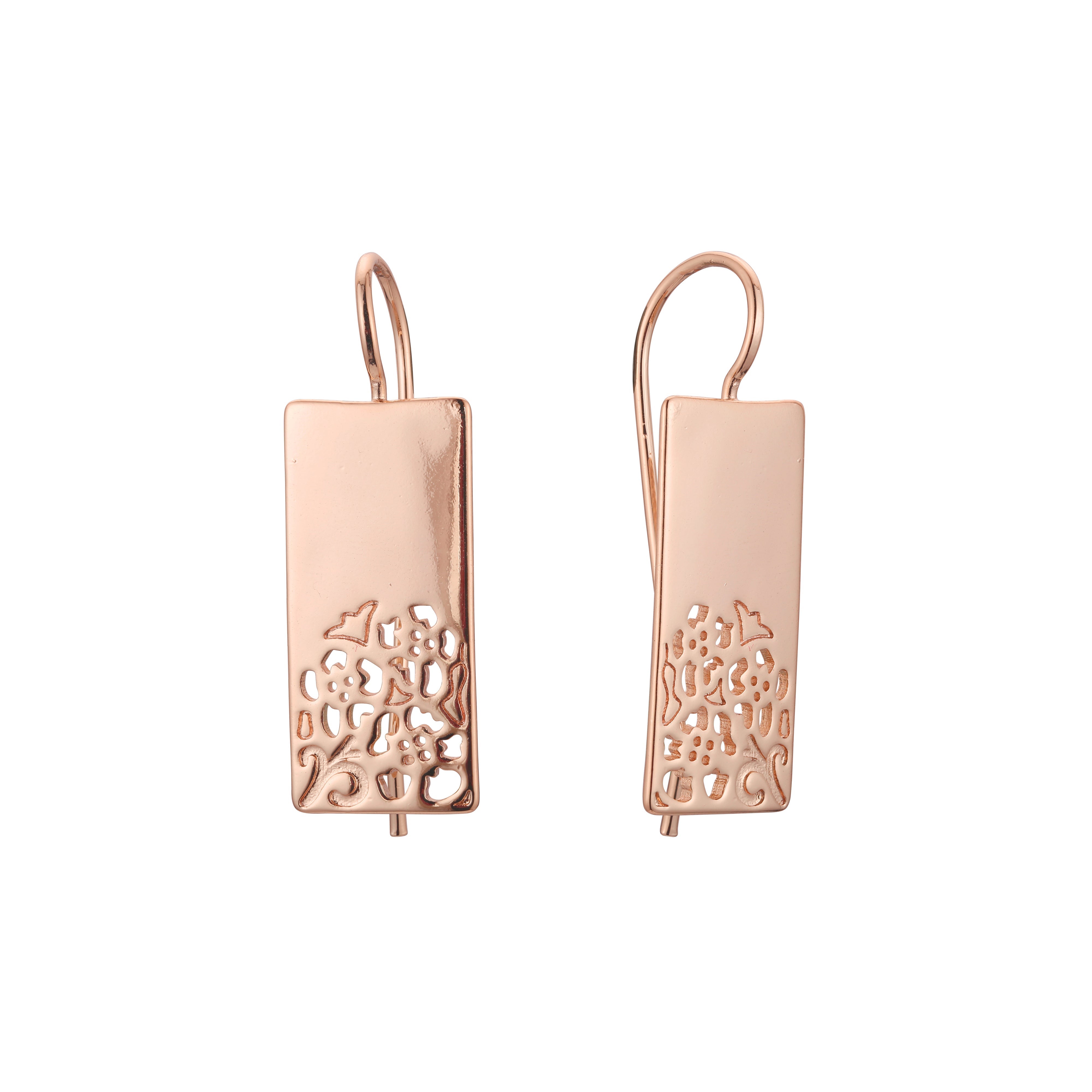 Pendientes de gancho de alambre en Oro 14K, colores de baño de oro rosa.