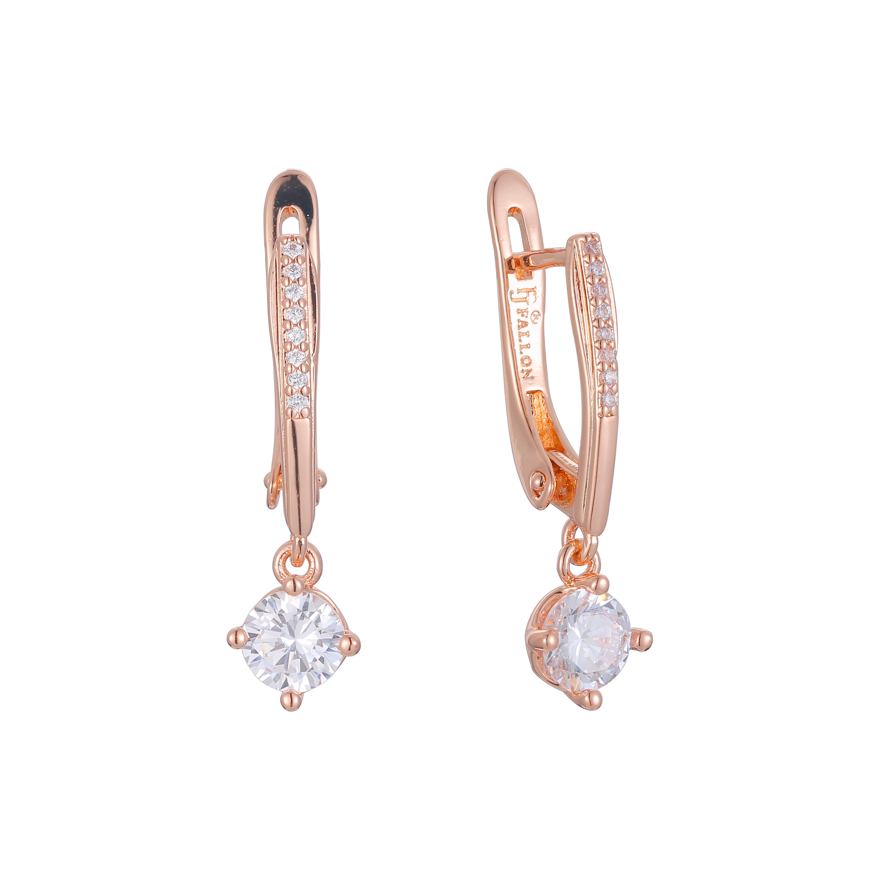 Solitaire drop 14K Gold, Rose Gold, brincos de dois tons