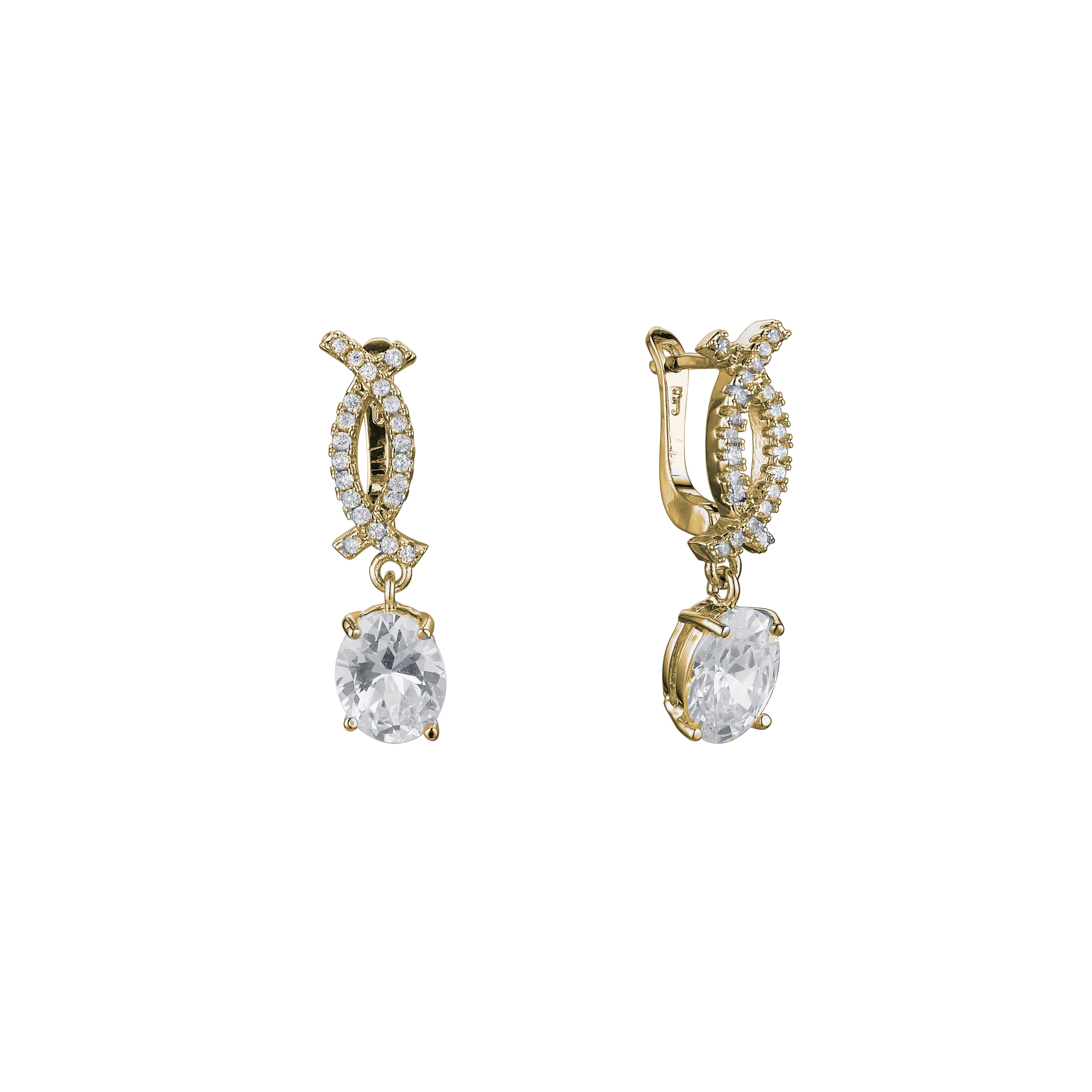 Double C paved CZs solitaire CZ 14K Gold, 18K Gold, Rose Gold, White Gold Earrings