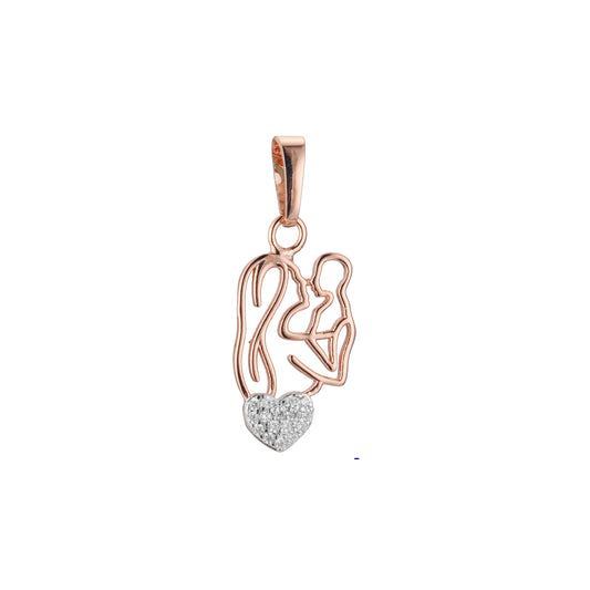 Mom holding kid pendant in Rose Gold two tone, 14K Gold plating colors