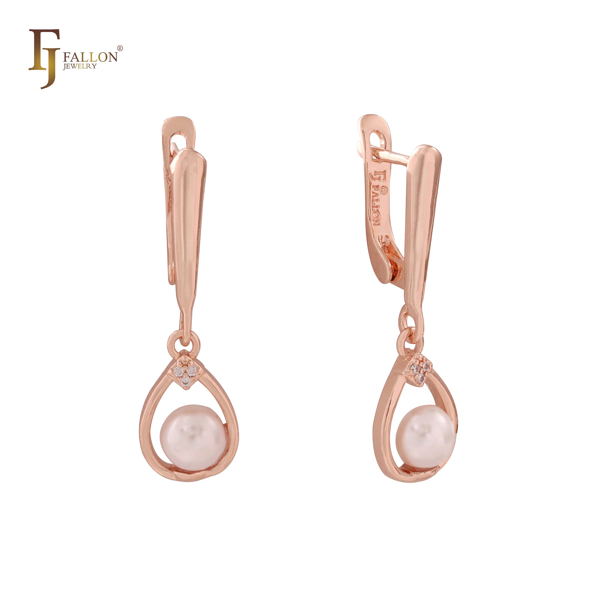 Pearl drop paved white gold earrings