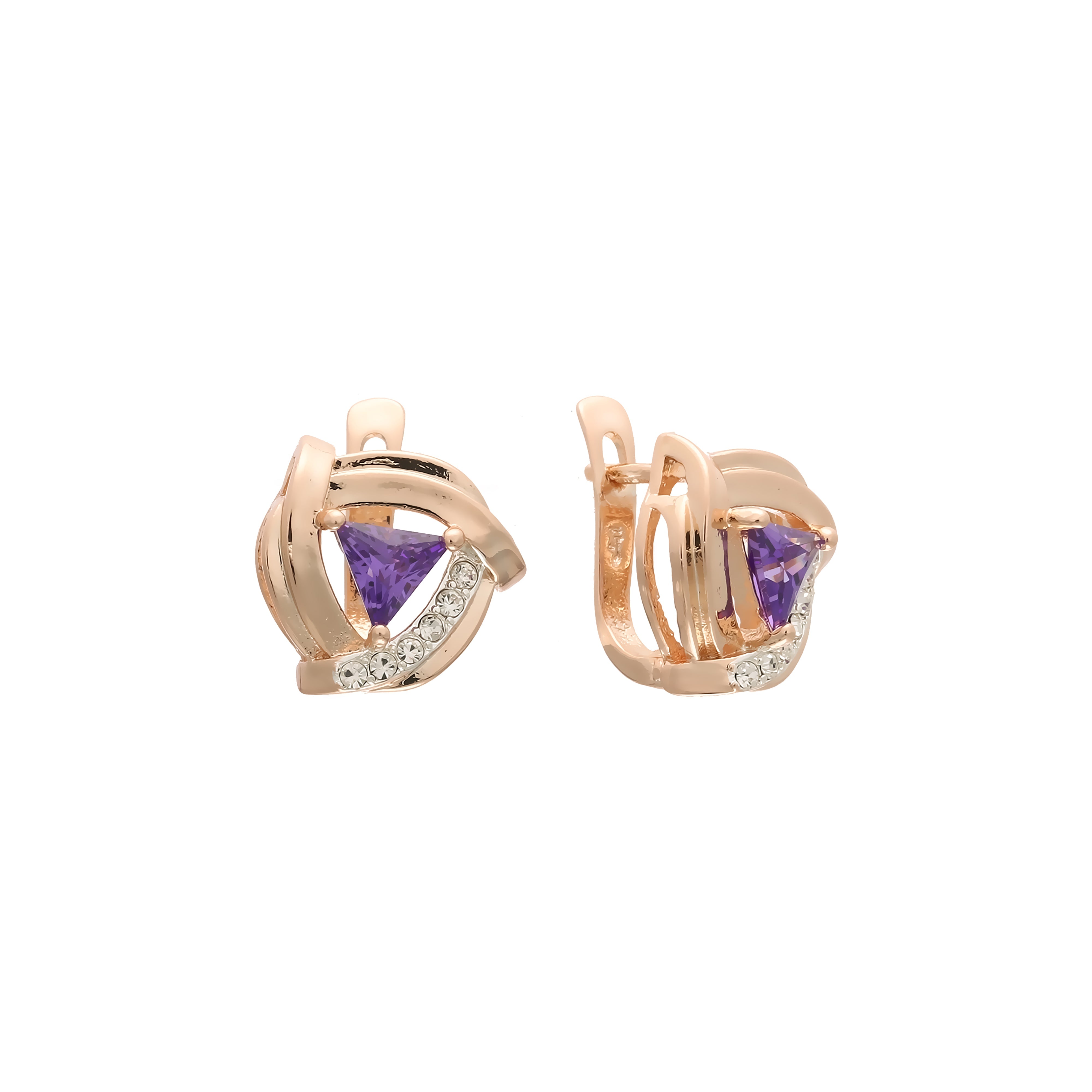 Solitaire triangular earrings in Rose Gold, two tone plating colors