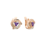 Solitaire triangular earrings in Rose Gold, two tone plating colors