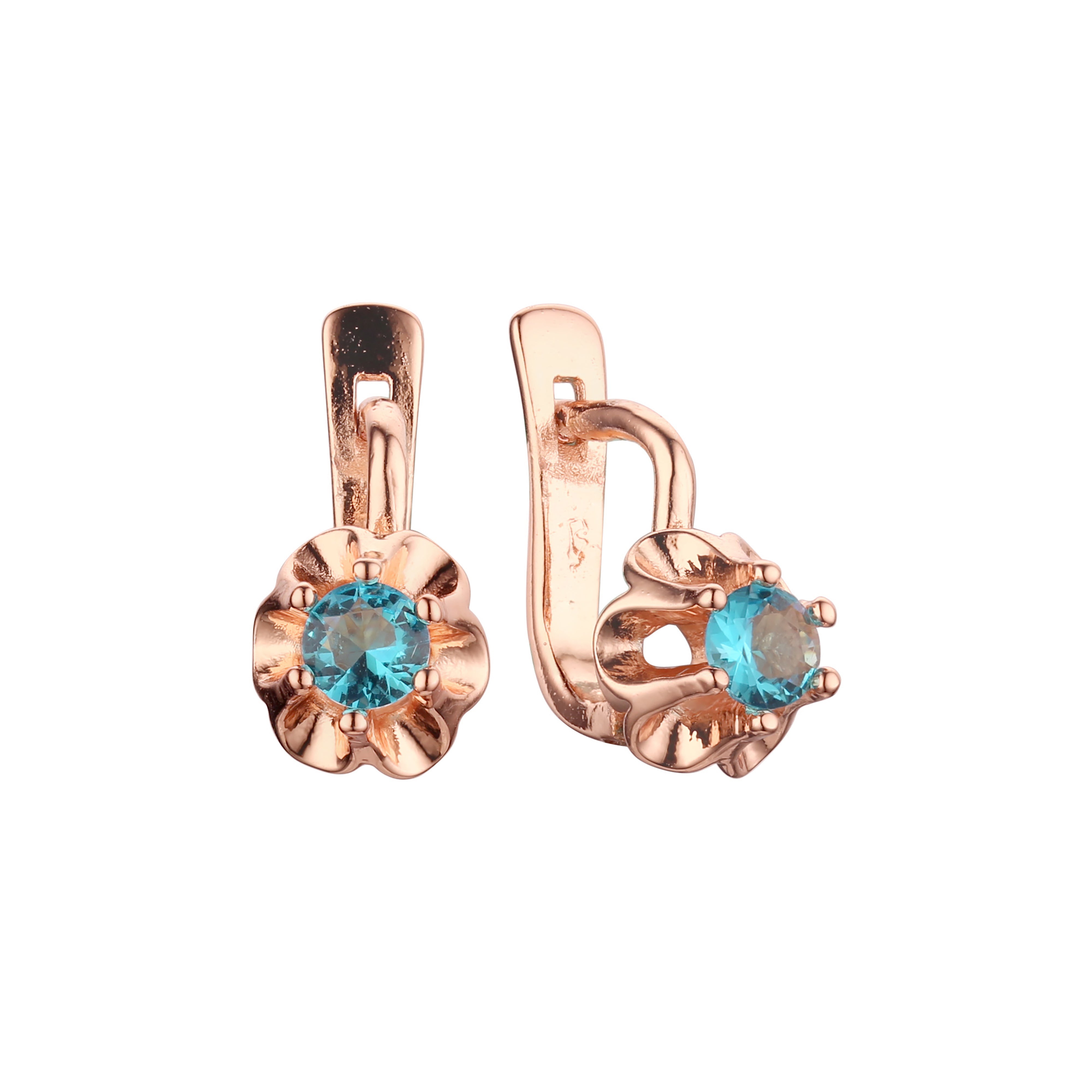 Flor solitaria cz Oro 14K, Pendientes oro rosa