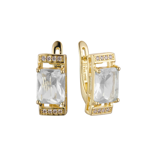 Solitaire big stone earrings in 14K Gold, Rose Gold plating colors