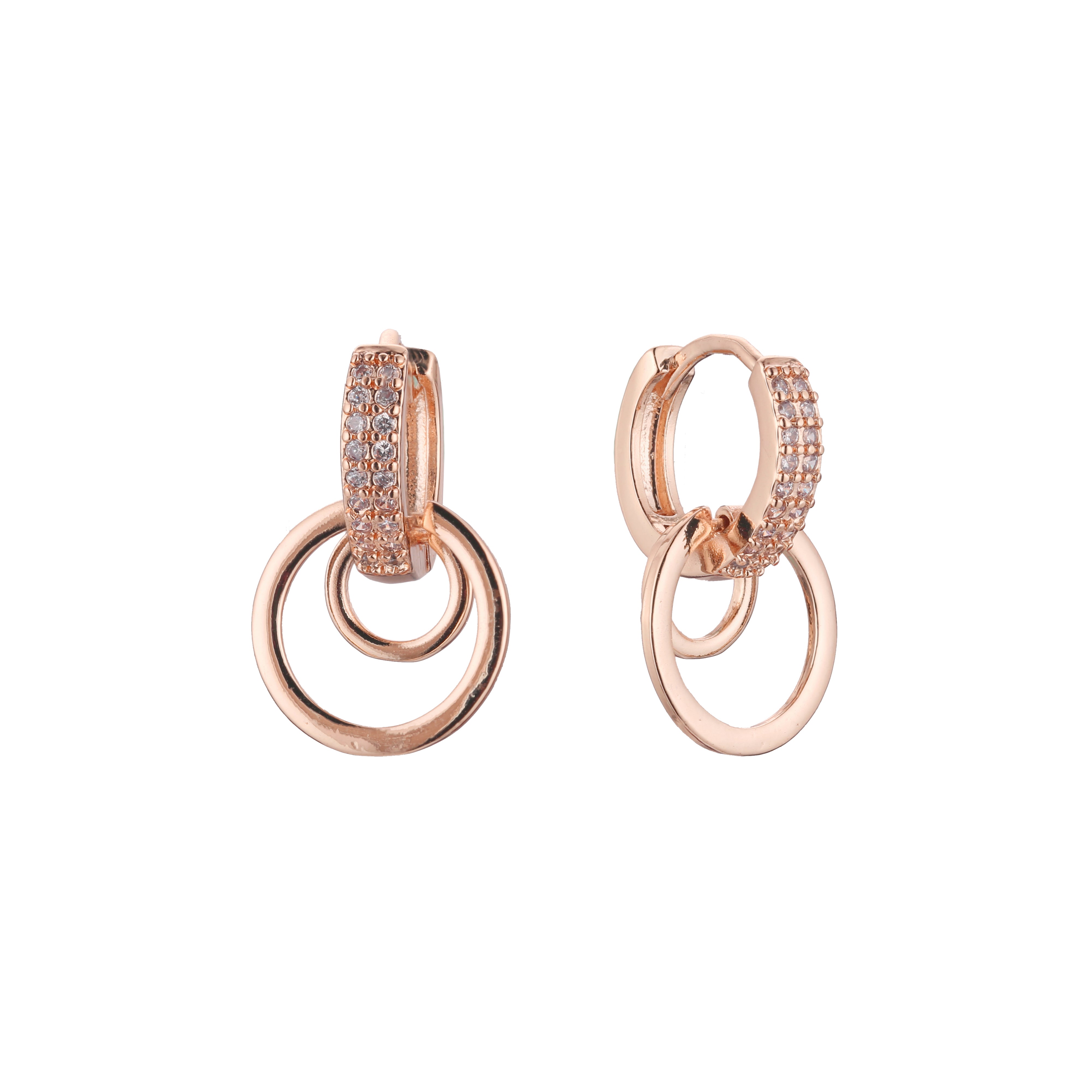 Brincos Huggie Cluster Circles em ouro 14K, cores banhadas a ouro rosa