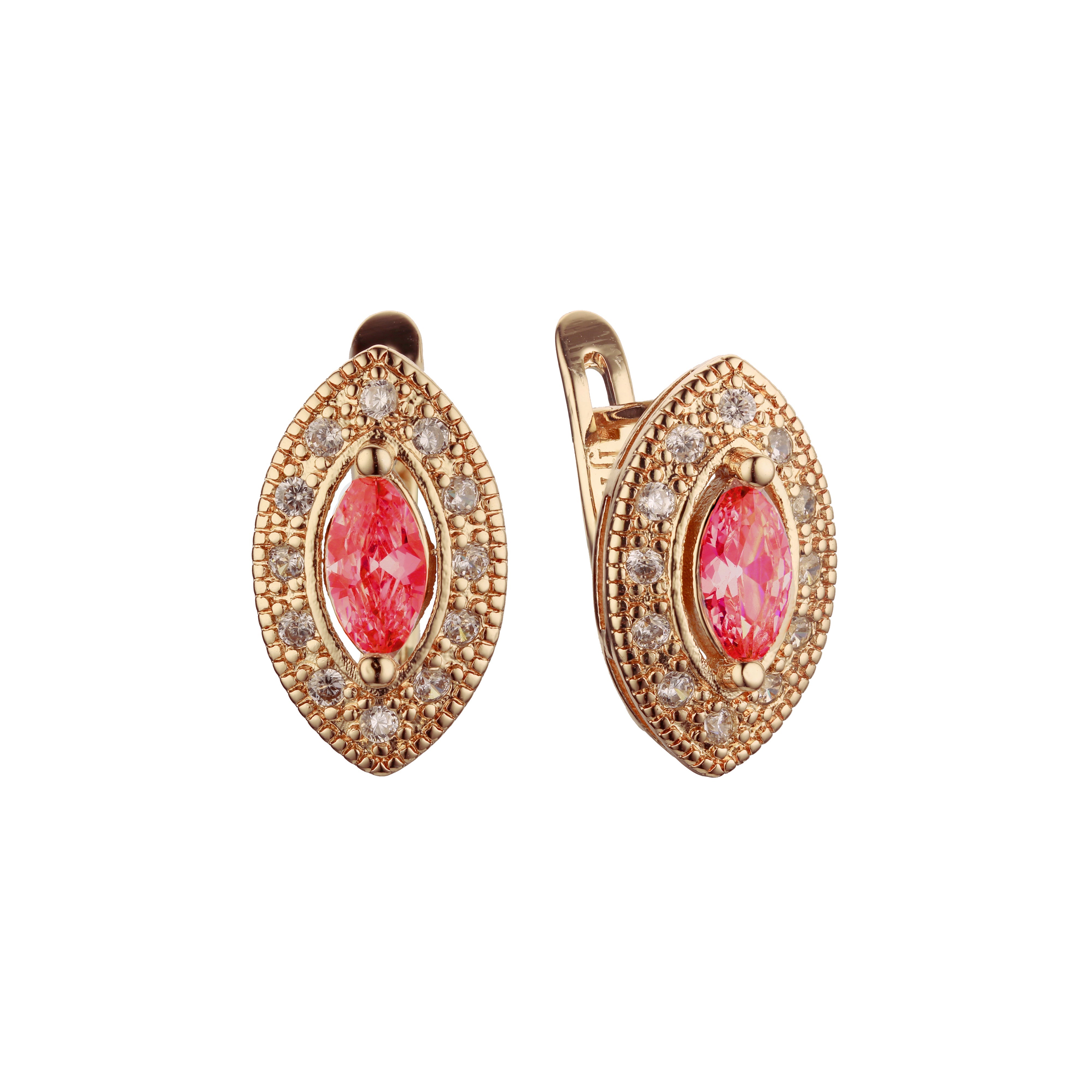 Halo Marquise in Marquise colorful CZ 14K Gold, Rose Gold Earrings