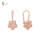 Flower cluster white CZs wire hook 14K Gold, White Gold  Child earrings