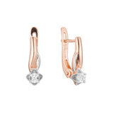 Solitaire white CZ flower Rose Gold, two tone, 14K Gold earrings