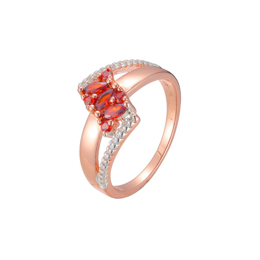 Rose Gold two tone fashion cluster red stones rings