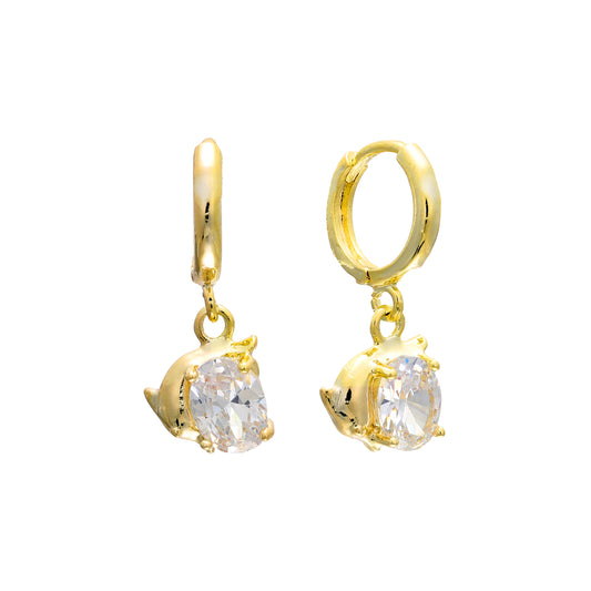 Pendientes colgantes Huggie solitario en Oro 14K, colores baño de oro de 18 quilates