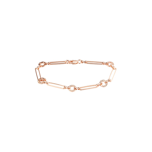 Fancy paperclip link bracelets plated in 14K Gold, Rose Gold colors