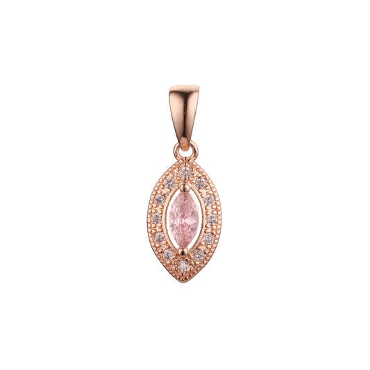 Colgante Solitario Marquesa en Oro de 14K, baño de Oro Rosa en colores