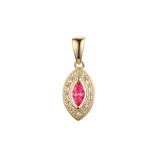 Colgante Solitario Marquesa en Oro de 14K, baño de Oro Rosa en colores