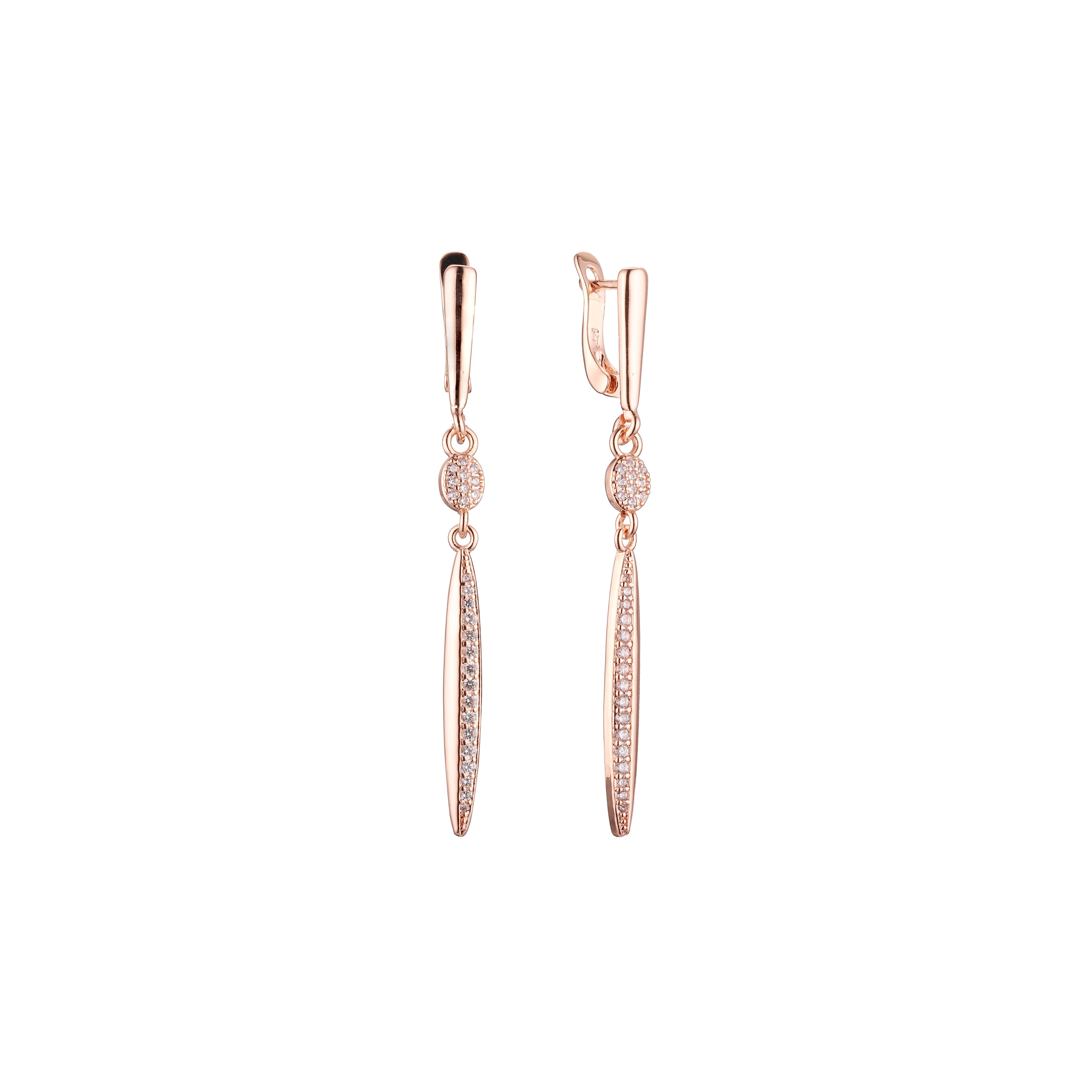 Brincos pendentes altos em ouro 14K, ouro rosa, duas cores de revestimento