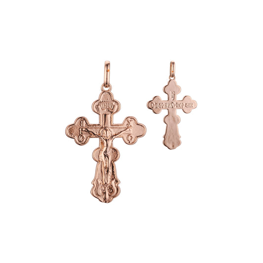 Catholic cross budded pendant in Rose Gold two tone, 14K Gold plating colors