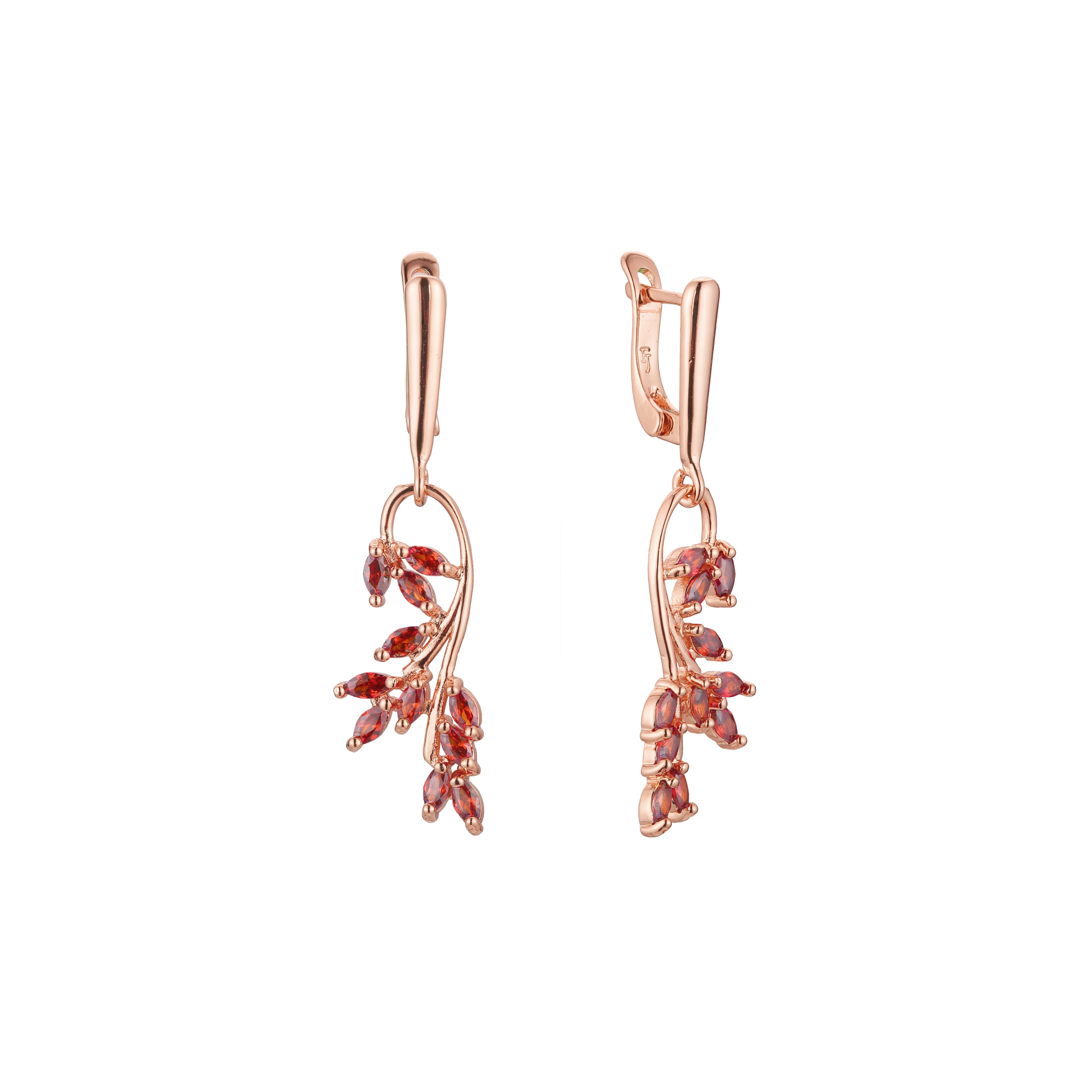 Life cluster red stones earrings in 14K Gold, Rose Gold plating colors