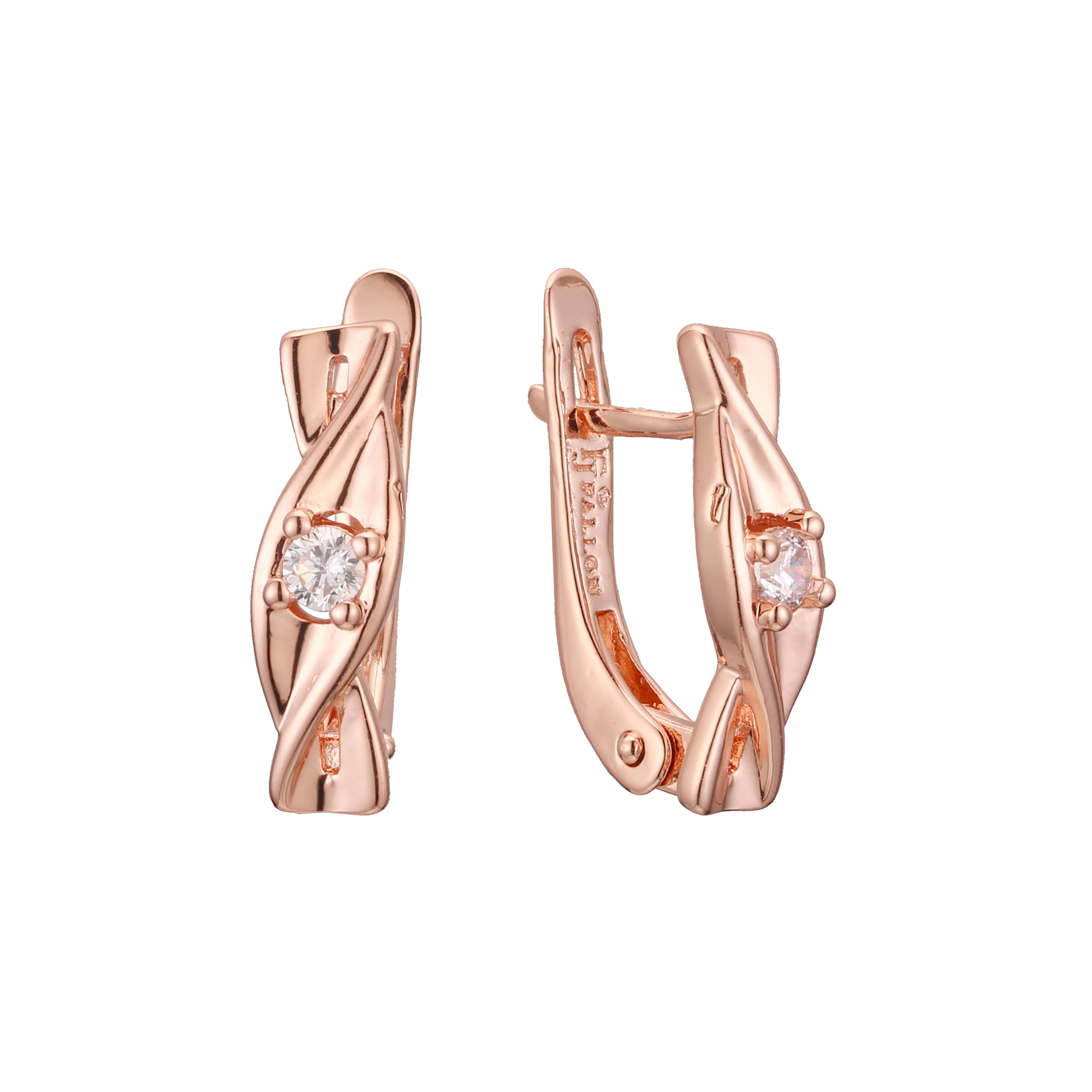 Solitaire twisted branch earrings in 14K Gold, Rose Gold, two tone plating colors