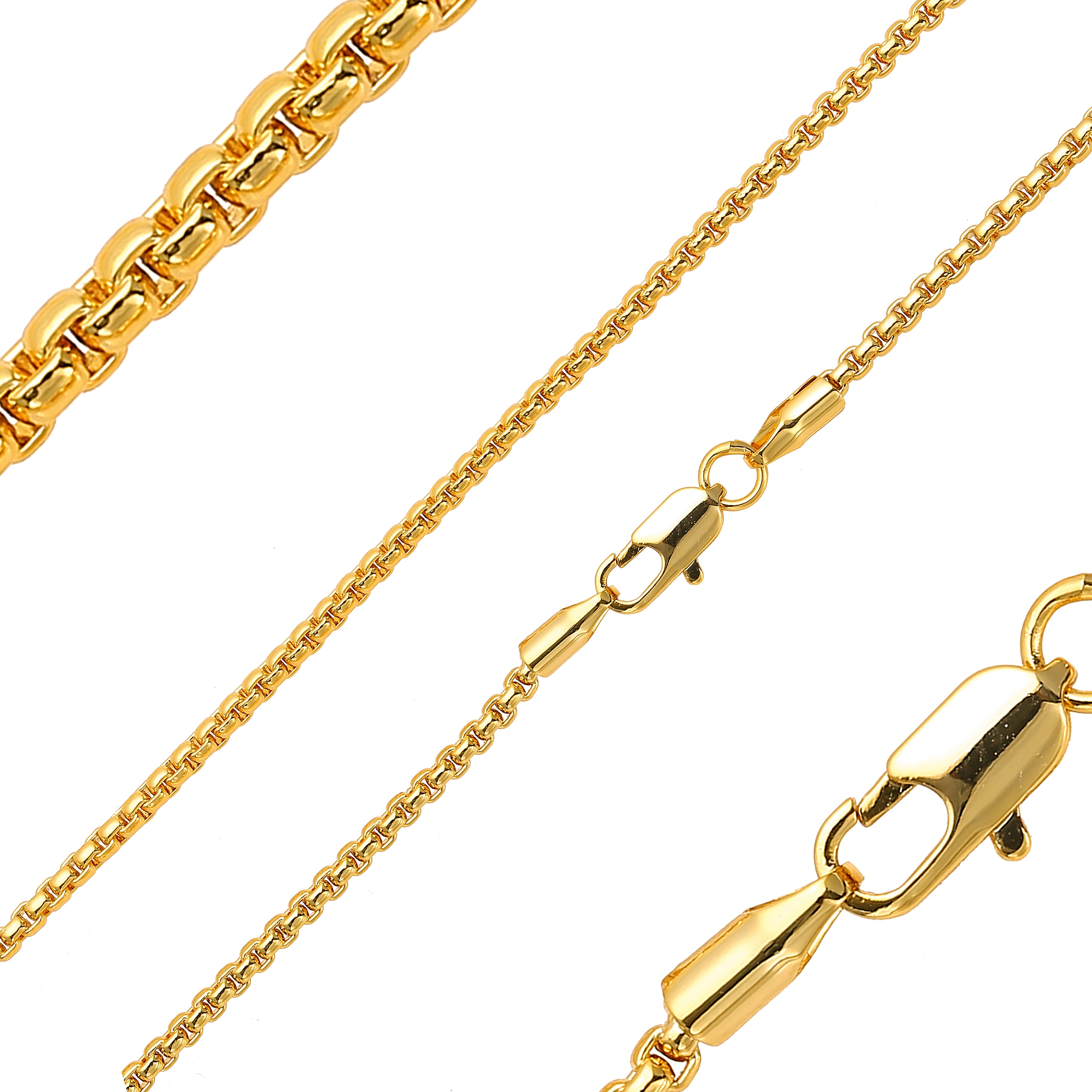 Rounded Box link chains plated in 14K Gold