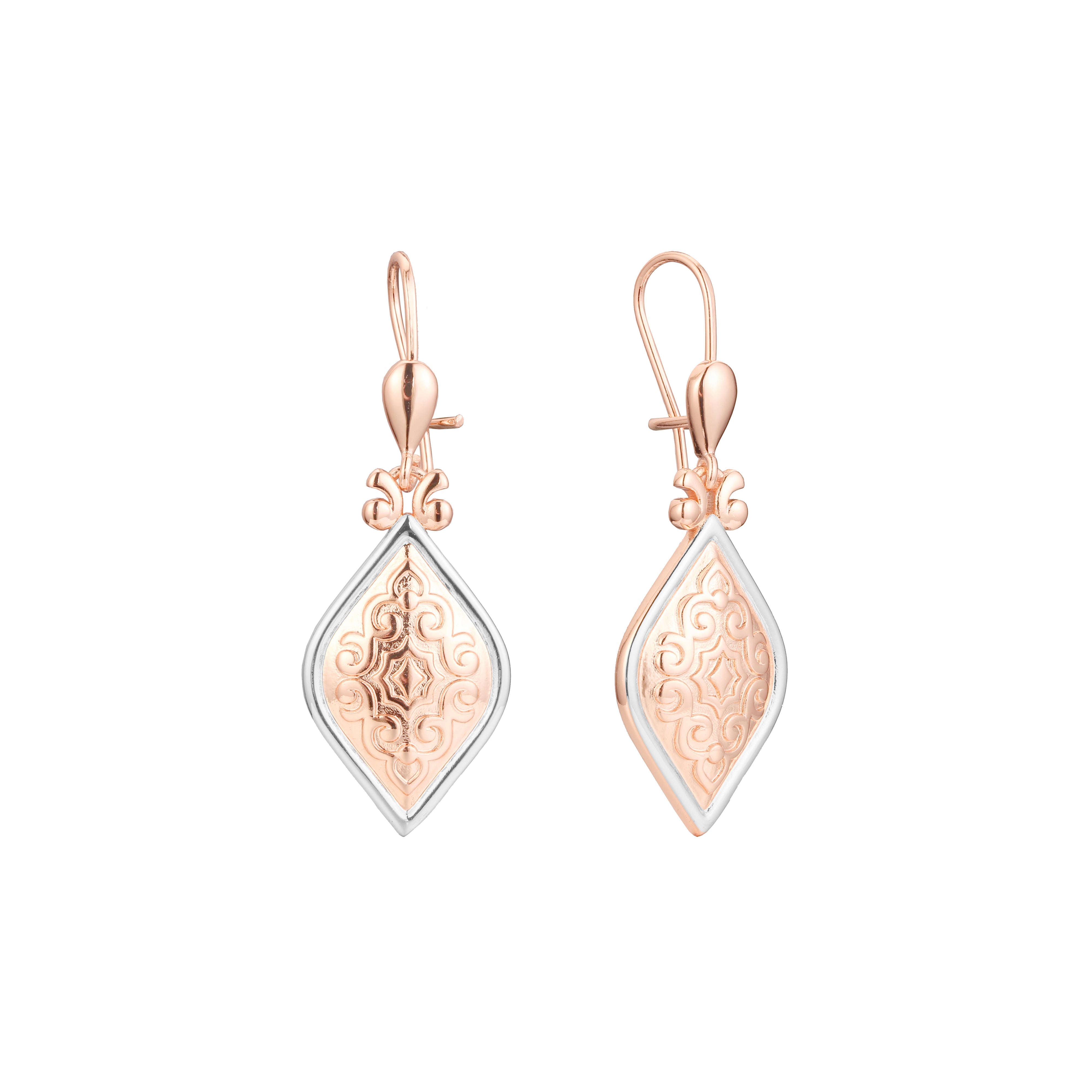 Aretes de gancho de alambre en Oro 14K, oro rosa, baño de dos colores