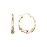 Aretes tipo argolla en Oro 14K, Oro Rosa, baño en tres colores