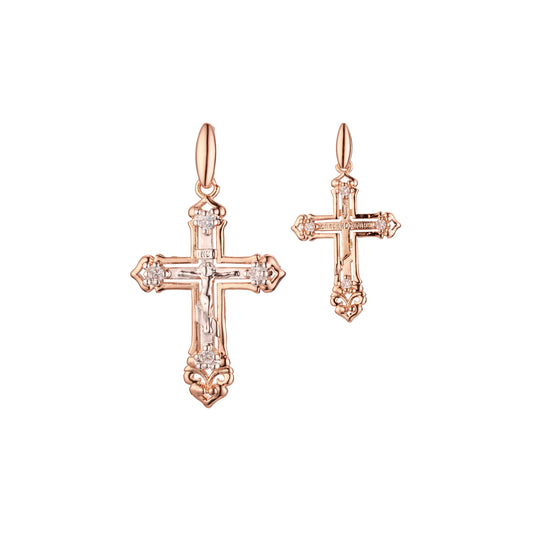 Orthodox cross budded pendant in Rose Gold, two tone plating colors