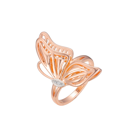 Anillos mariposa gigante en Oro Rosa, baño bicolor