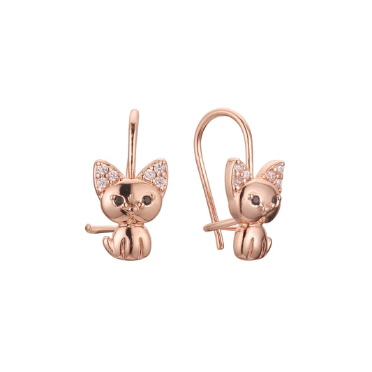 Brincos de gato de gancho de arame em ouro 14K, ouro rosa, duas cores de revestimento