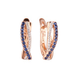 Rose Gold two tone earrings with Deep Blue stone