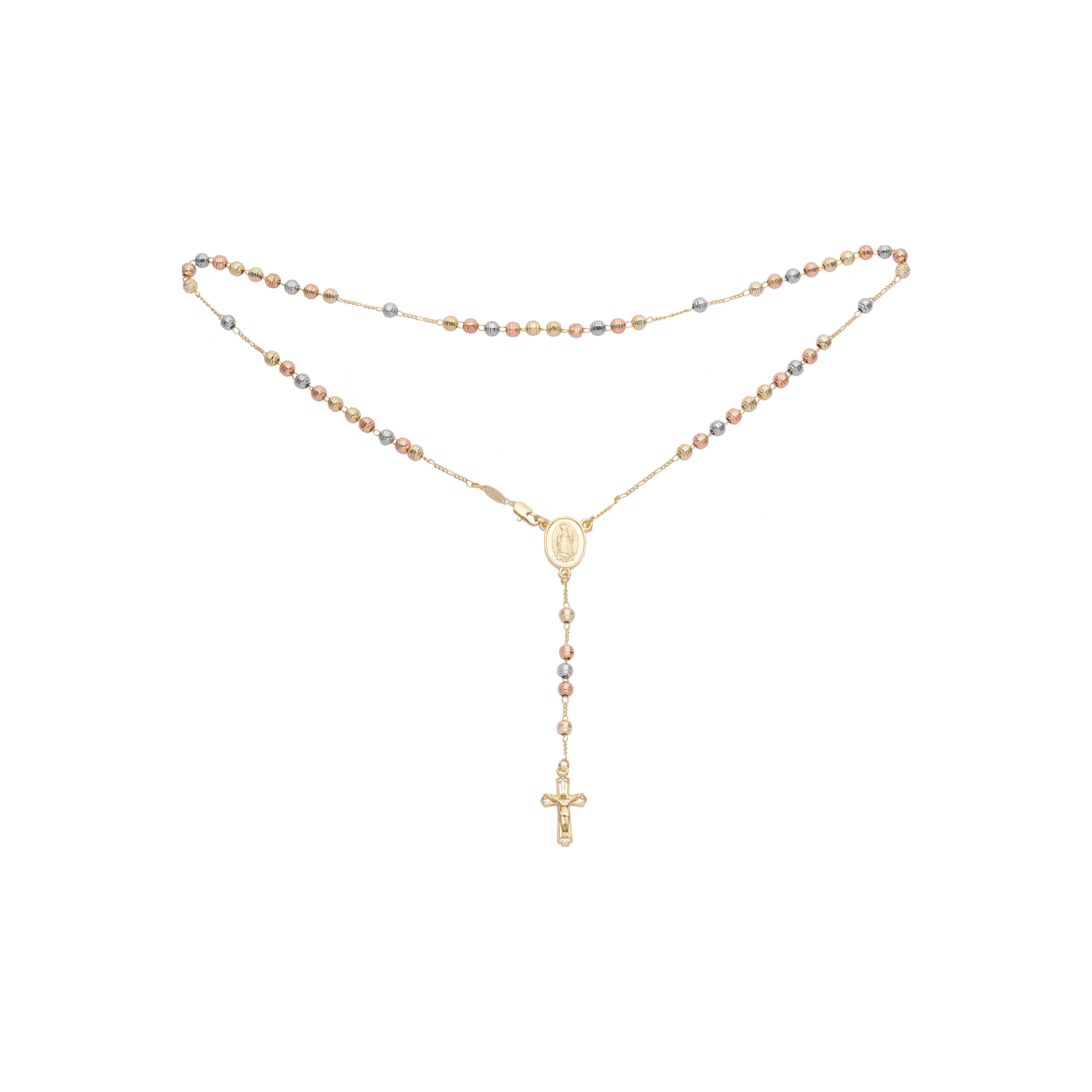 Italian Virgin of Guadalupe Catholic Rosary Necklace plated in 14K Gold, 14K Gold two tone