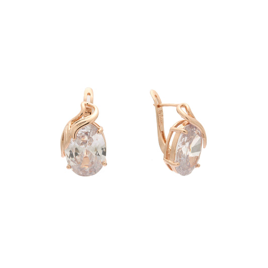 Solitaire big colorful oval CZ ribbon Rose Gold earrings