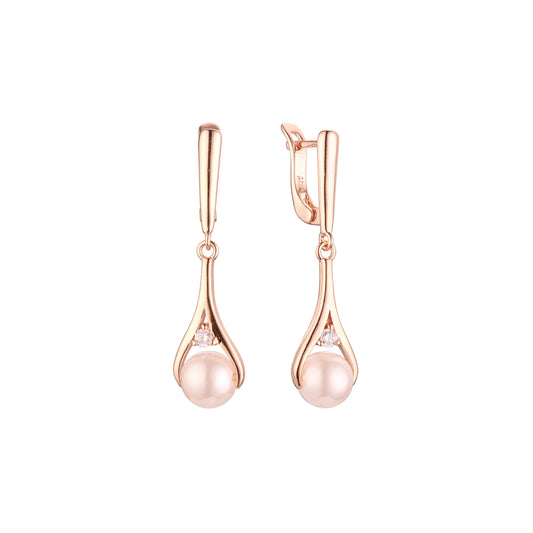 Teardrop solitaire Rose Gold Pearl earrings