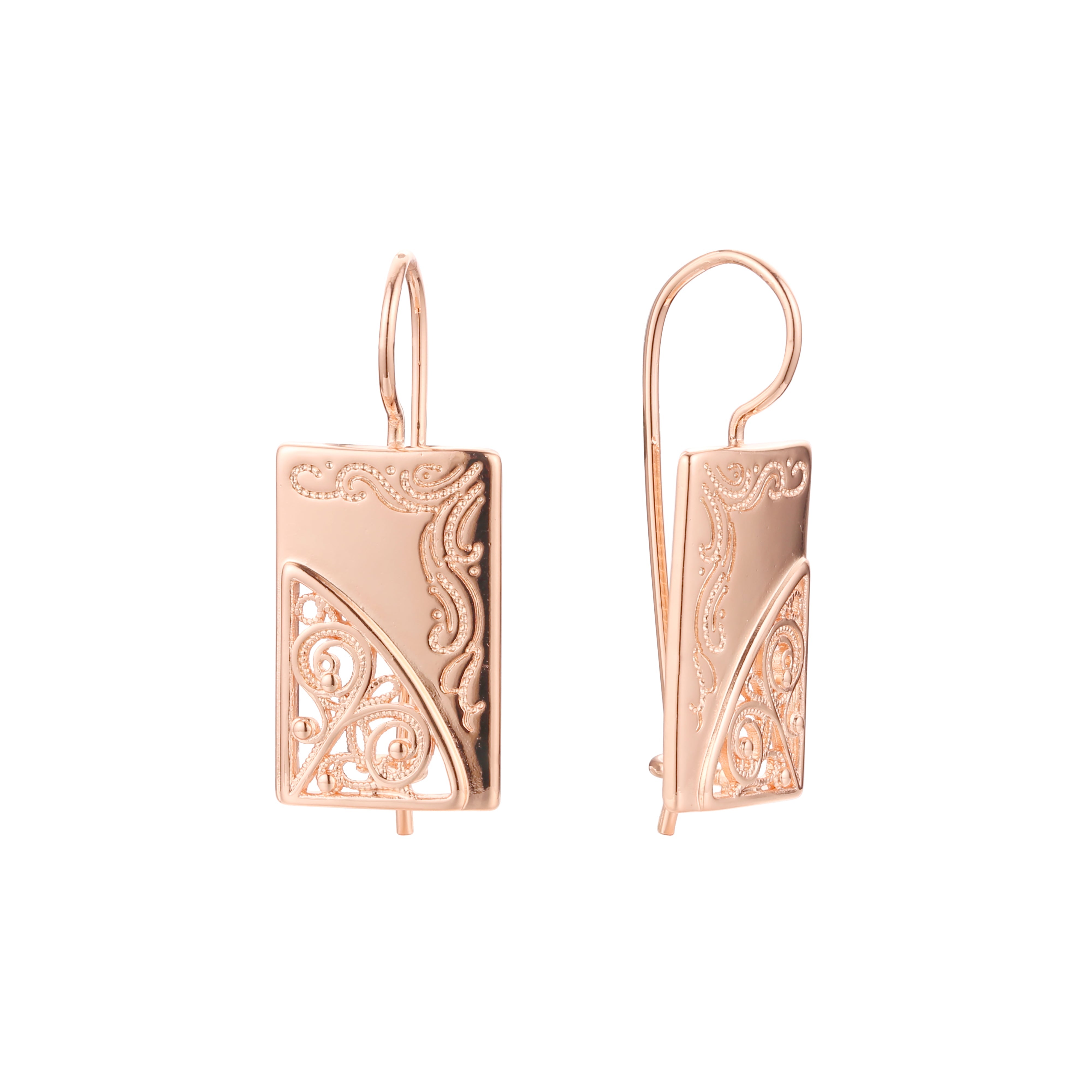 Pendientes de gancho de alambre en Oro 14K, colores de baño de oro rosa.