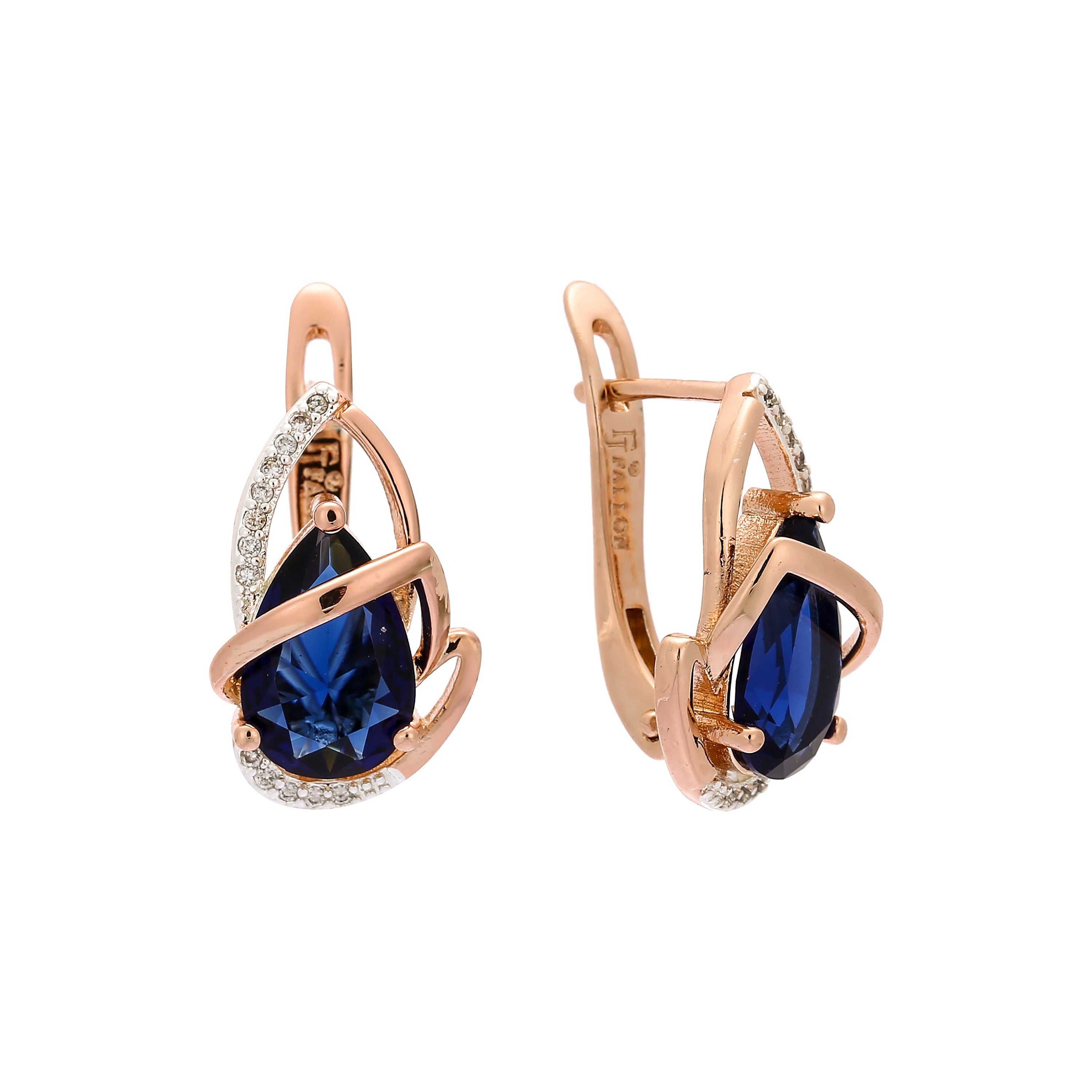 Solitaire teardrop colorful CZ Rose Gold, two tone earrings